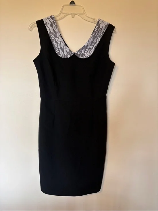 Classic Black Mini Dress with Lace Collar - Picture 1 of 5